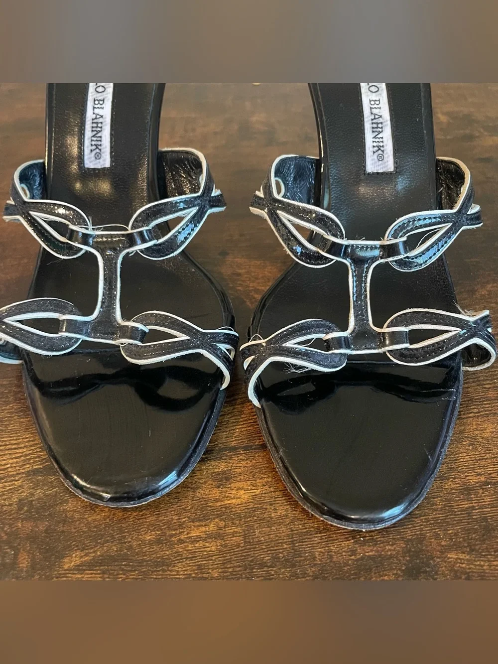 Manolo Blahnik Vintage Black Patent Leather Strappy Mule Heels Women Size 38